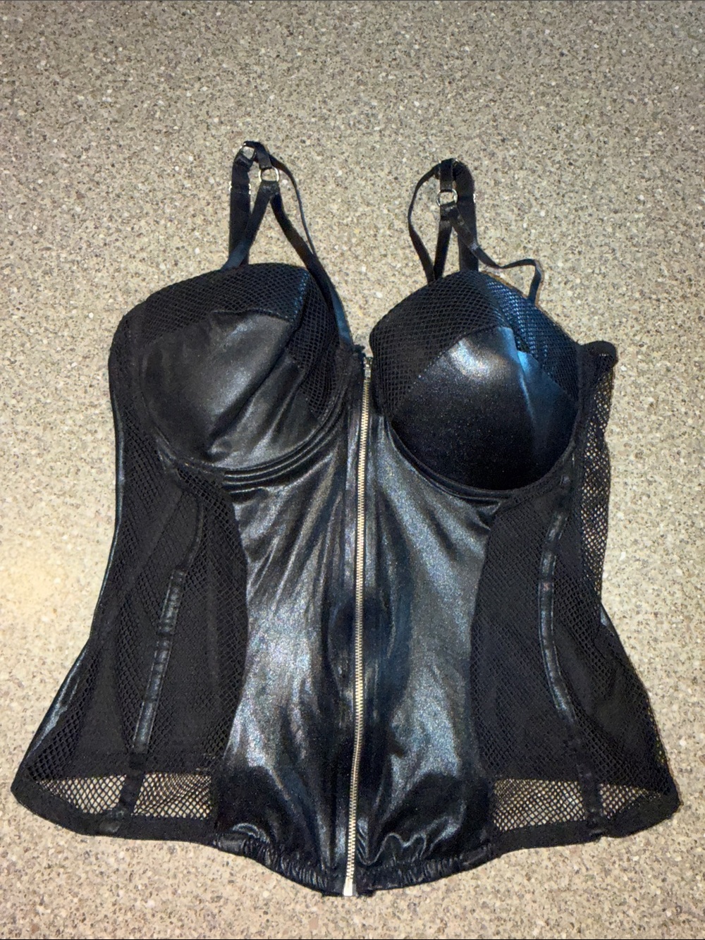 Body Rage Black Faux Leather & Mesh Front-Zip Bustier Camisole
